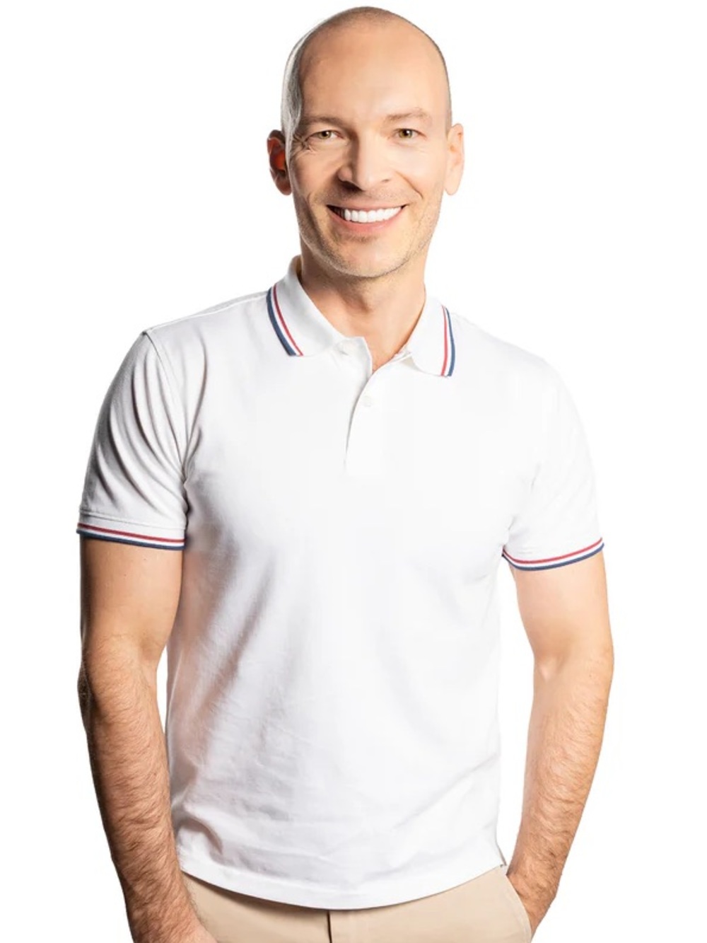 Peter Manning men’s James white tipped polo shirt size 2 small preppy pique